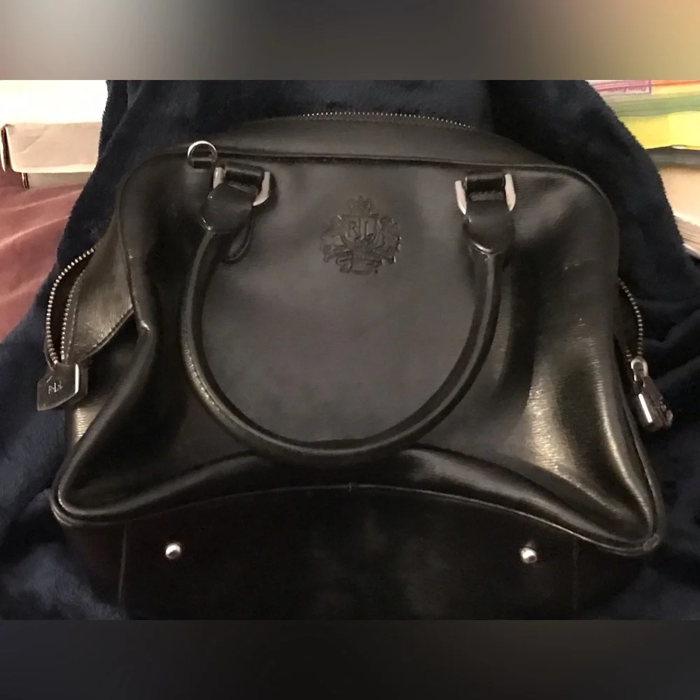 Lauren Ralph Lauren Newbury double zip satchel black. Tote handbag purse