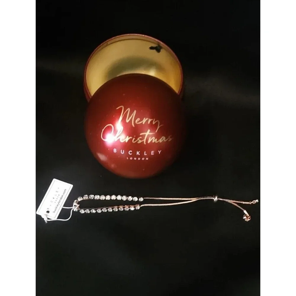 Buckley London Merry Christmas Ornament Rose Gold Tone‎ Bracelet 20 Crystals NWT