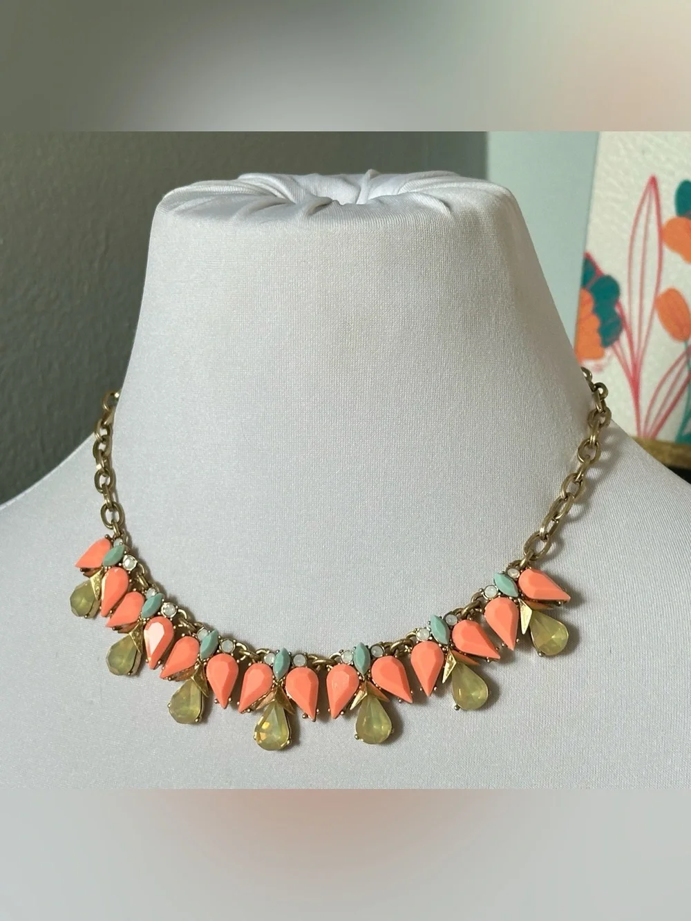 J Crew Bib Rhinestone Statement Necklace Y2K Twee Cottagecore Coquette Pastel