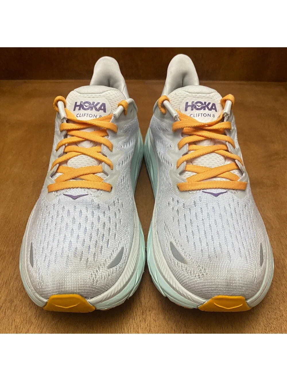 Hoka One One Clifton 8 Running Shoes Womens Sz 6.5 B White Sneakers 1119394 BDBW