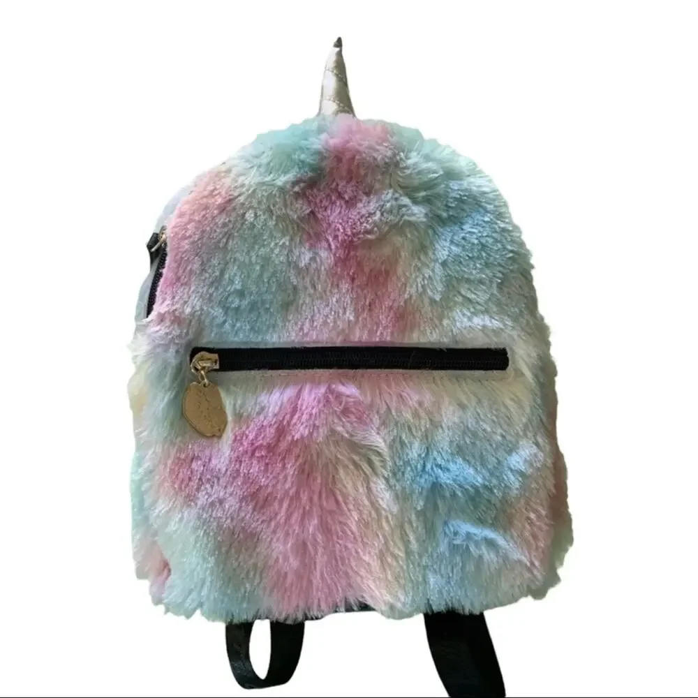 Betsey Johnson Unicorn Rainbow Fuzzy Backpack NEW
