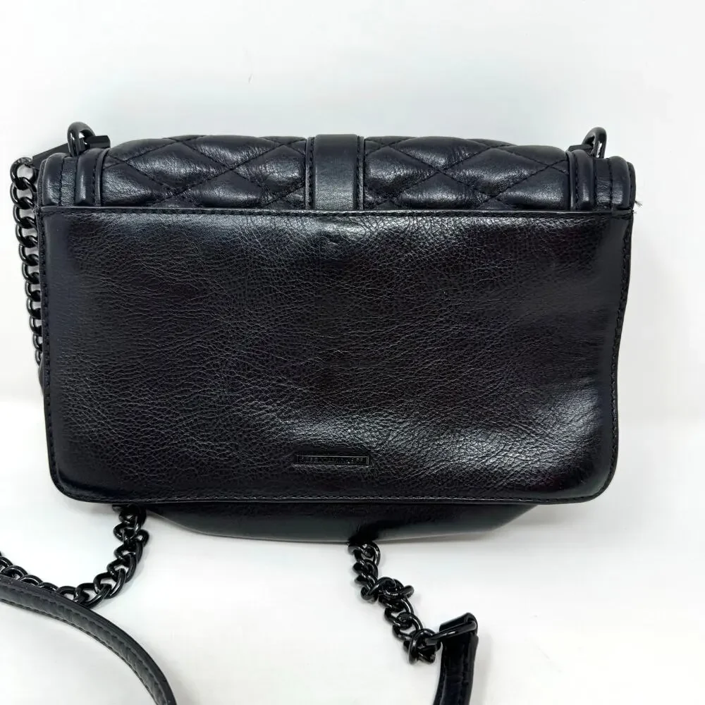 Rebecca Minkoff Quilted Love Black Leather Crossbody Bag Chain Goth Grunge Emo