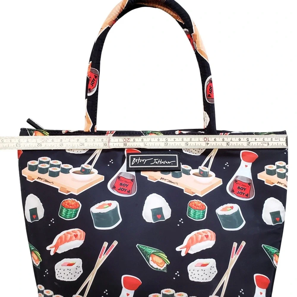 Betsey Johnson Sushi Print Insulated Lunch Tote Bag Black Novelty Kawaii Foodie