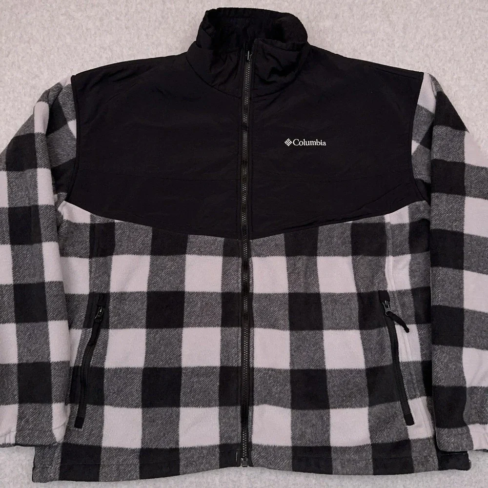 Columbia Interchange Fleece Jacket Men's‎ XXL Gingham Plaid Full Zip Denali