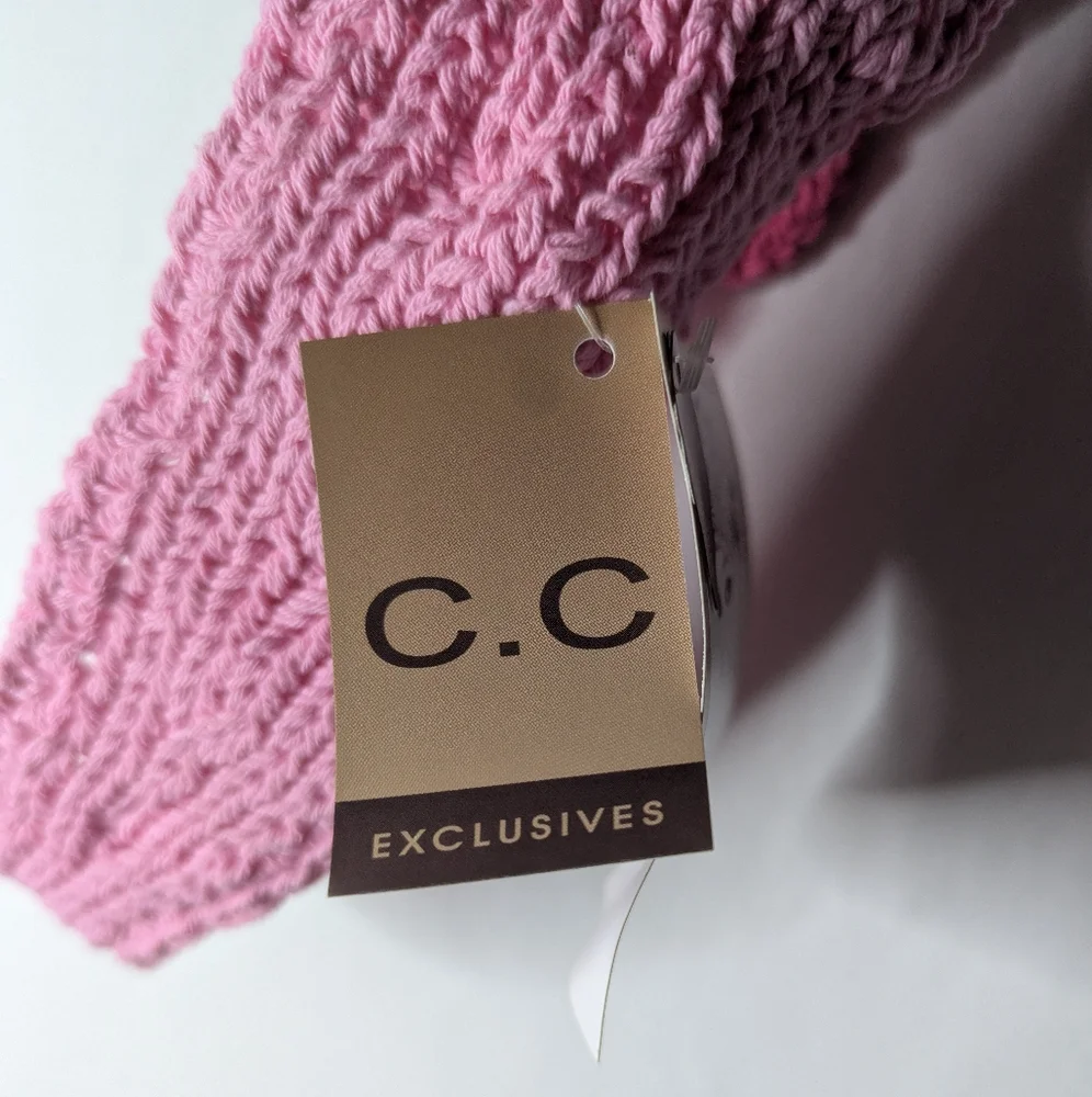 New C.C Cheveux Corp Womens Light Pink Knitted Ombre Flower Button Headband NWT