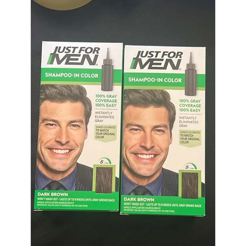 Just For Men Shampoo-In Color H-45 Dark Brown Gray Coverage 2 Pack New‎