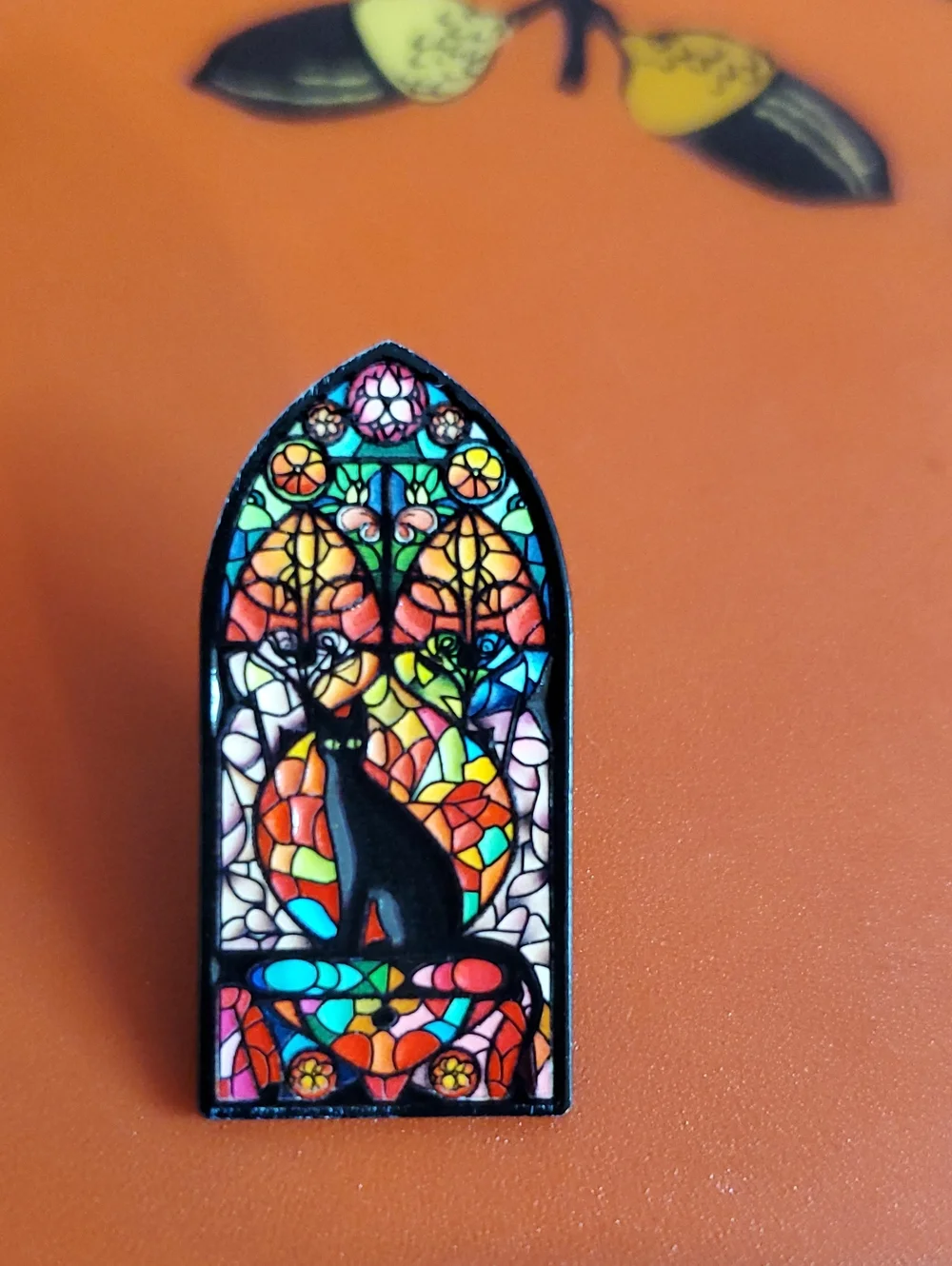 Stained Glass Cat Enamel Pin - Colorful Mosaic Design