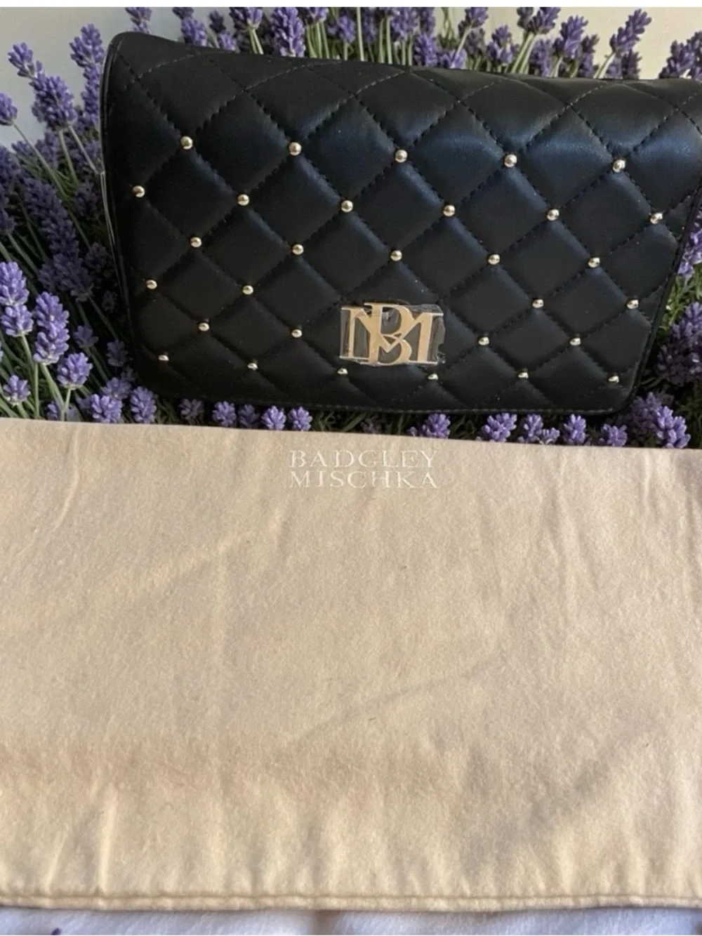 Badgley Mischka Quilted Vegan Leather Crossbody Bag.