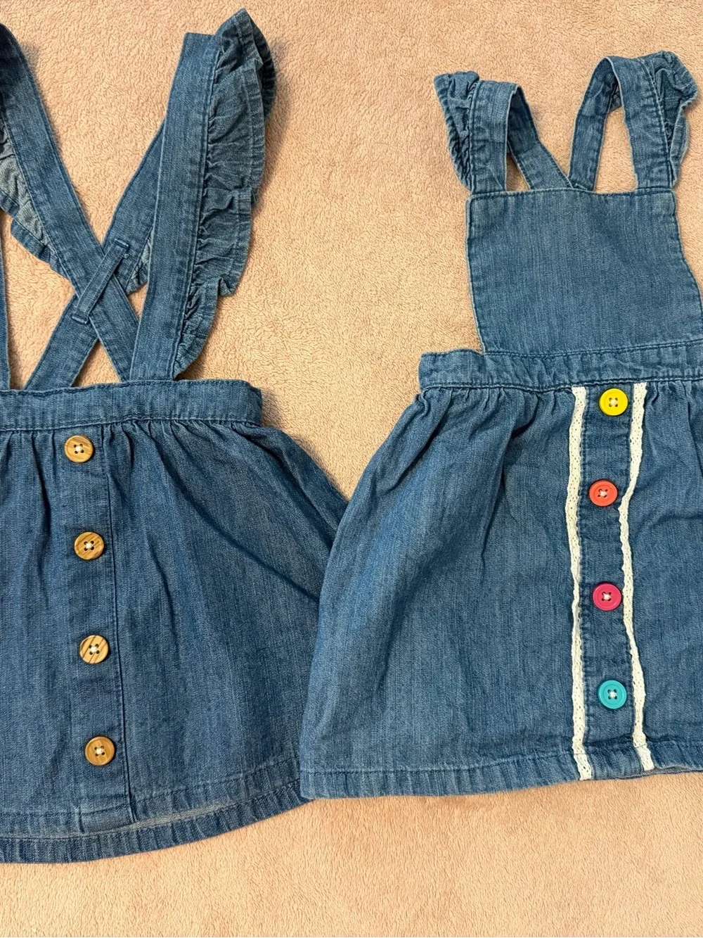 Bundle of 2 Wonder Nation Denim Pinafore Skirts with Colorful Buttons - Blue
