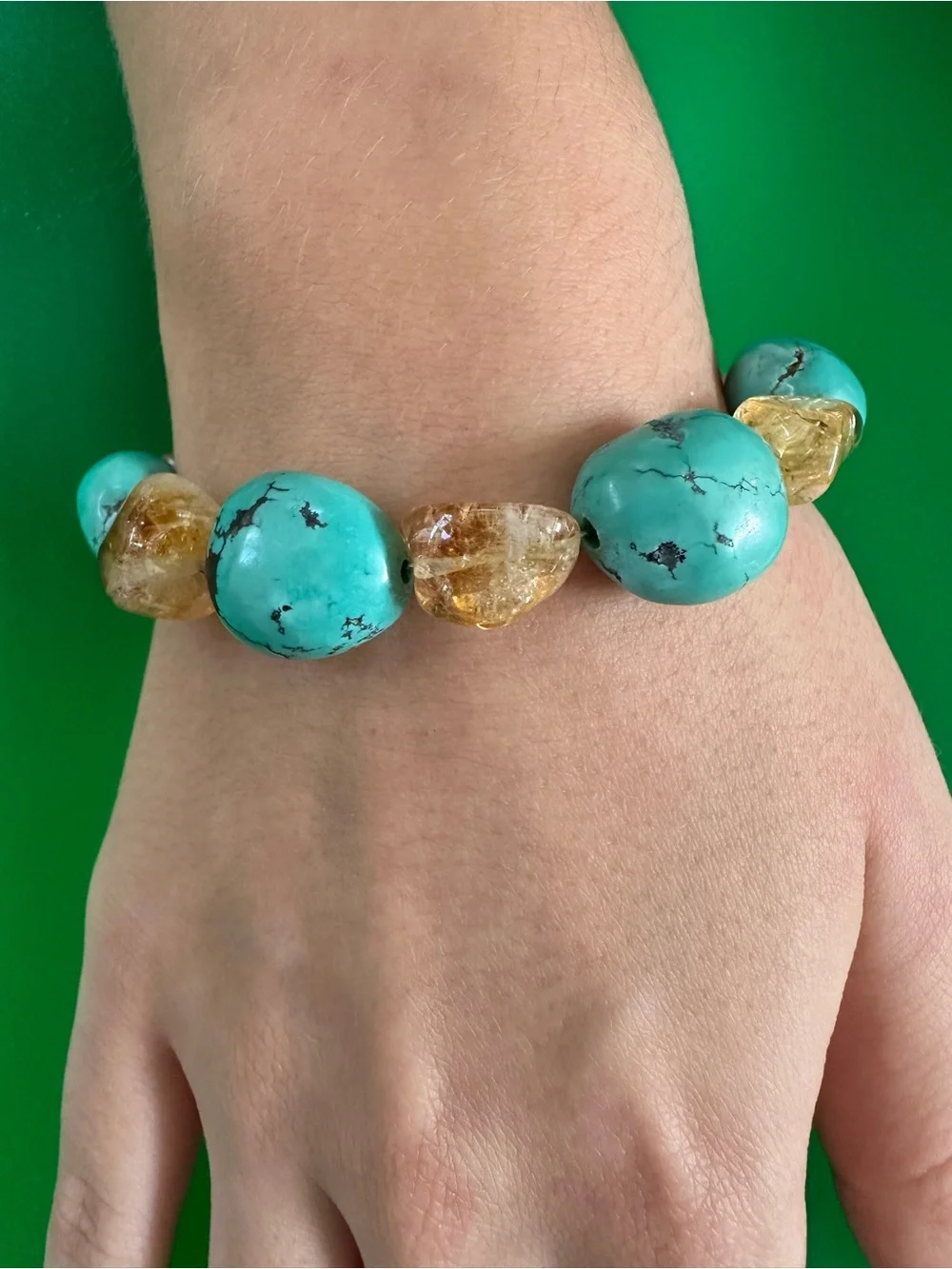 Sterling silver Turquoise and Real Jade Bead Stretch Bracelet