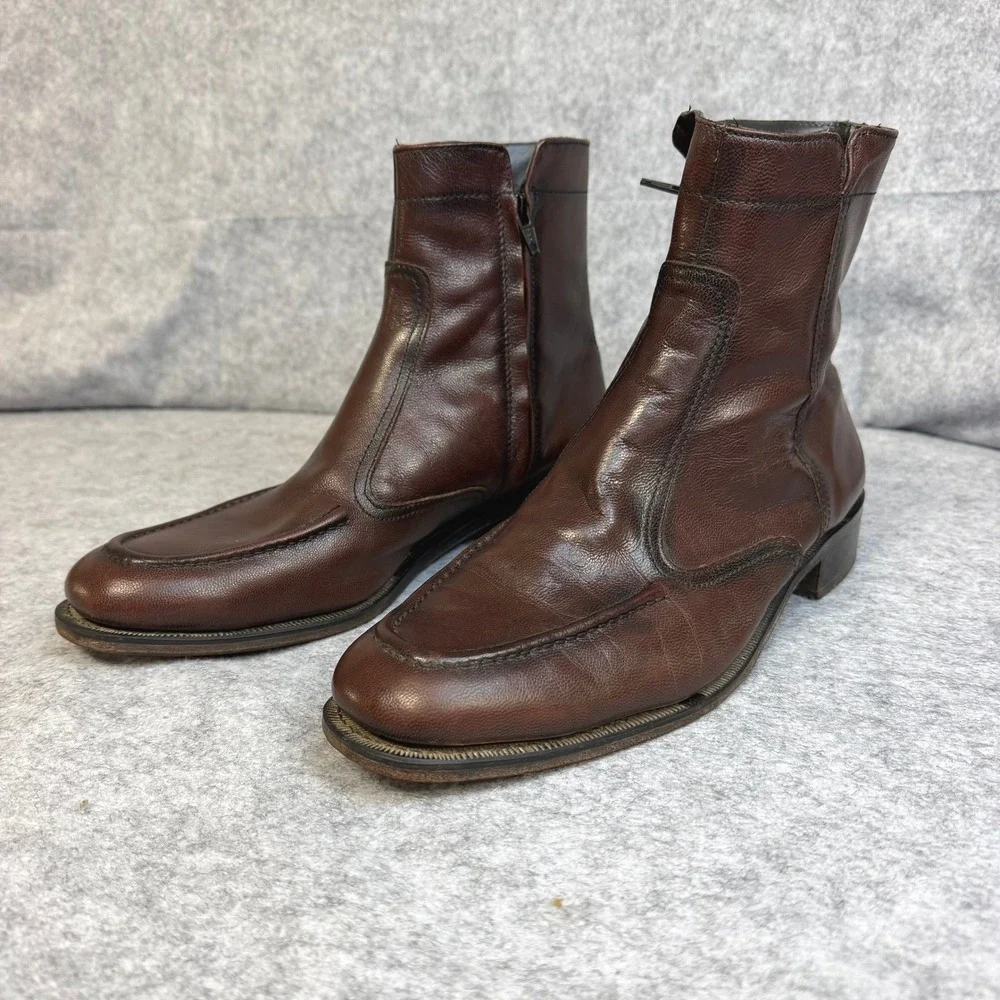 Florsheim Vintage Mens Brown Leather Side Zip Moc Toe Ankle Dress Boots 10.5 D