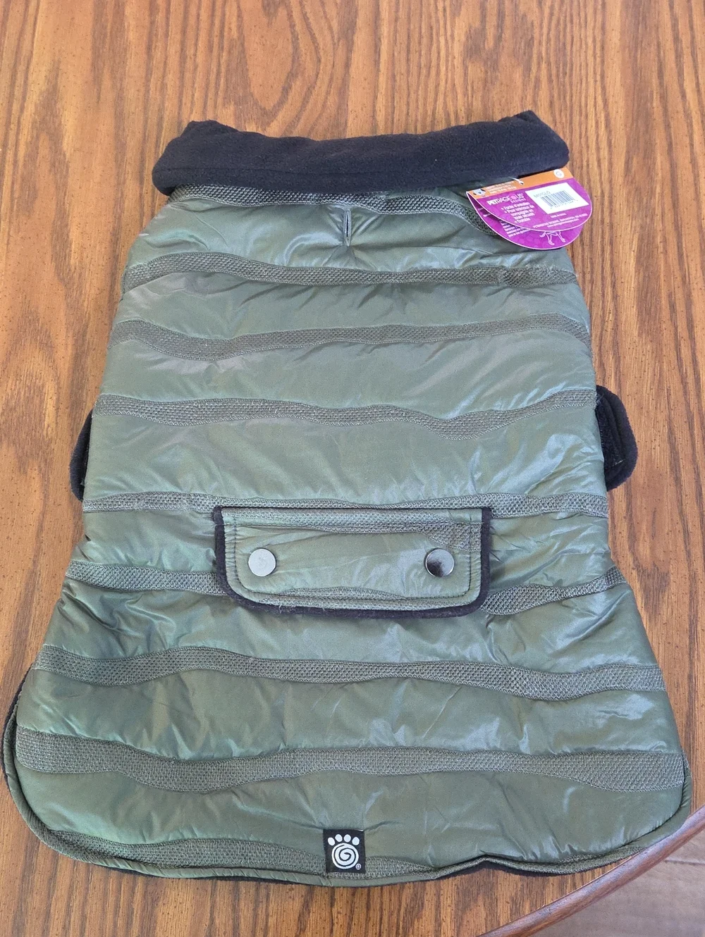 Petrageous Olive Green Quilted Dog Puffer Coat with Pocket Detail