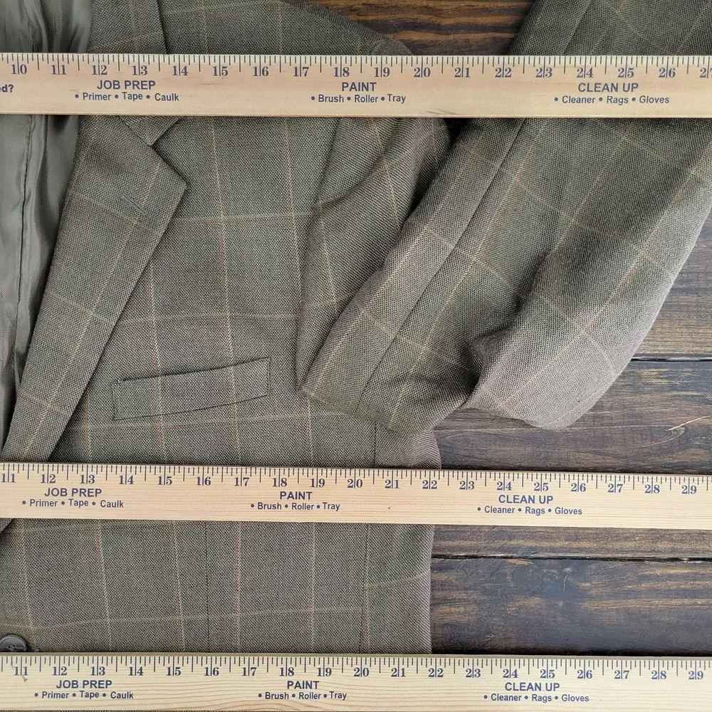 Tasso Elba Men's Sport Coat Blazer Two Button Olive Plaid Silk‎ Camel hair 42L