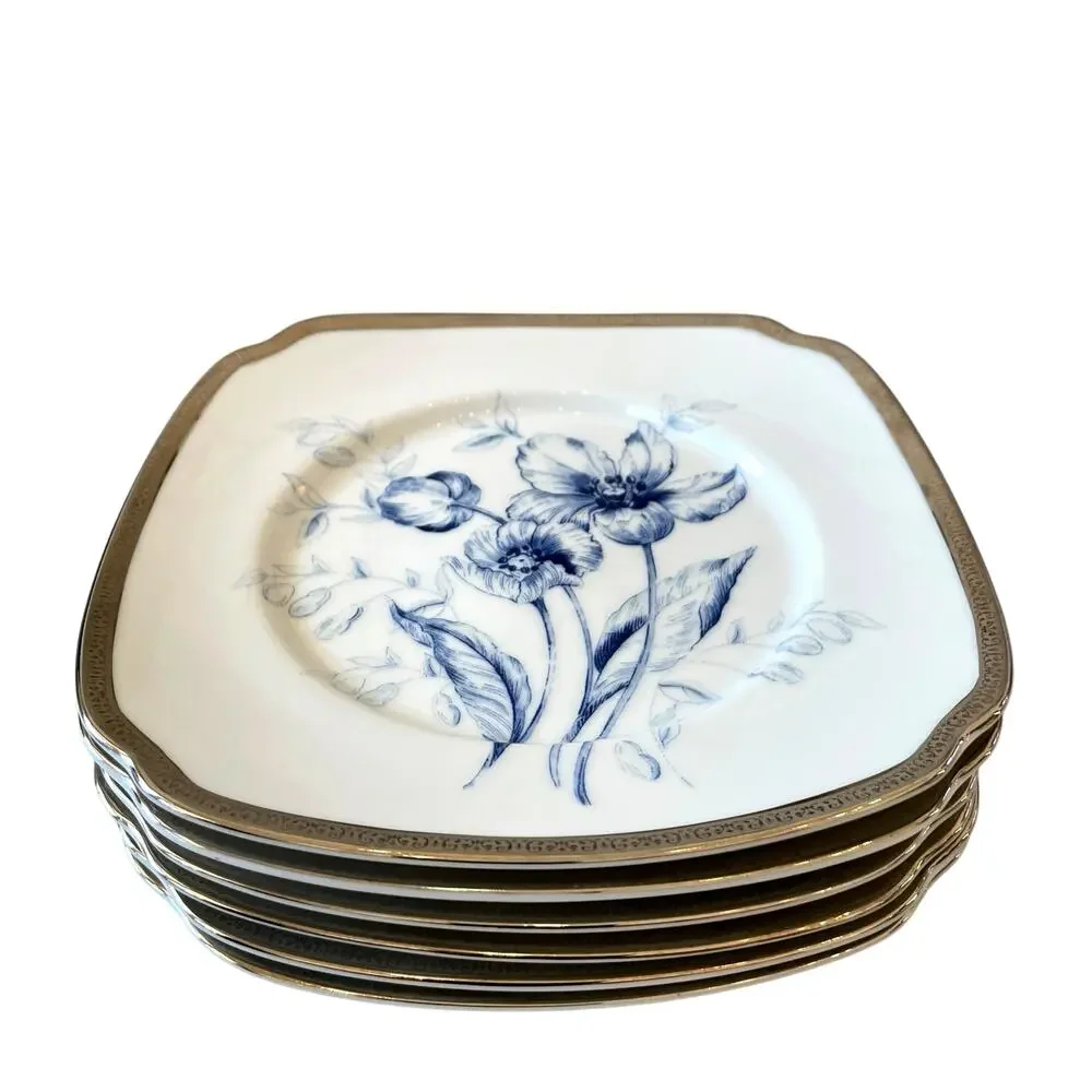 6 Charter Club Fashion Buffet Platinum Blue Floral Salad Plates 8.5in for Macy's