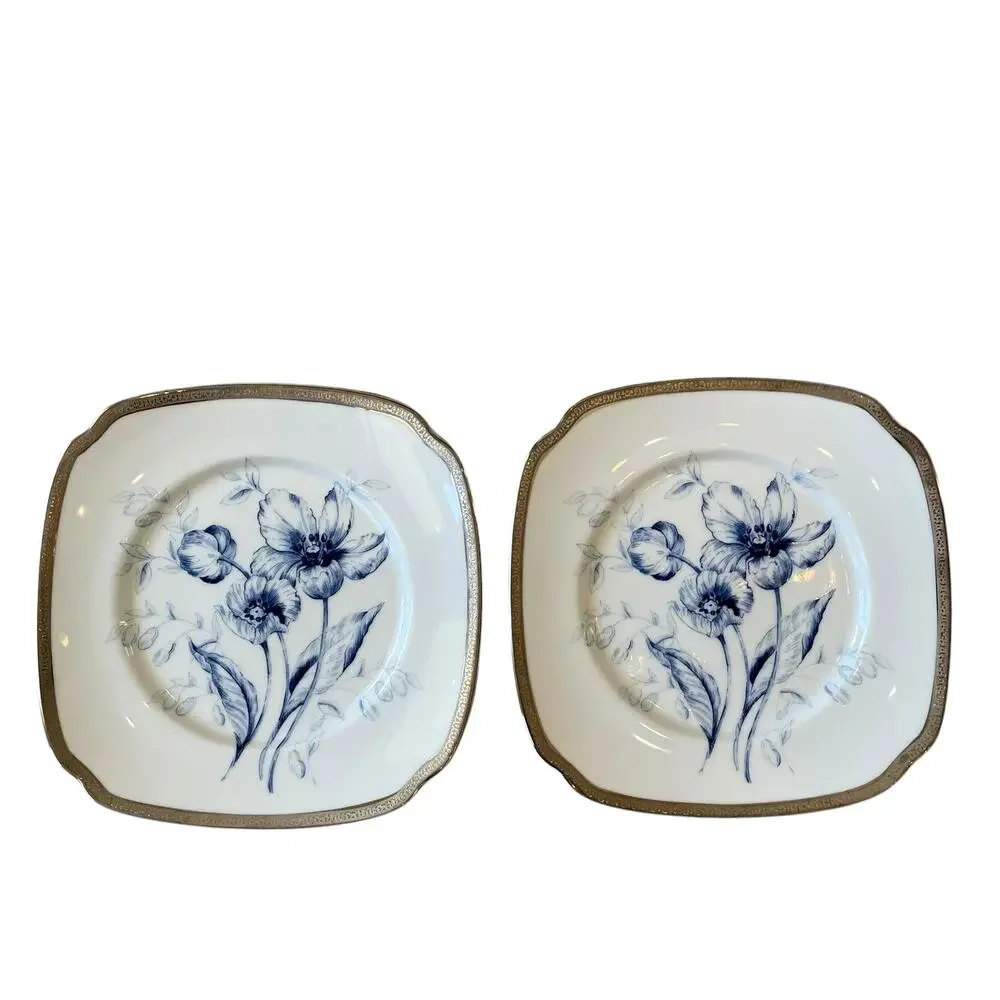 6 Charter Club Fashion Buffet Platinum Blue Floral Salad Plates 8.5in for Macy's