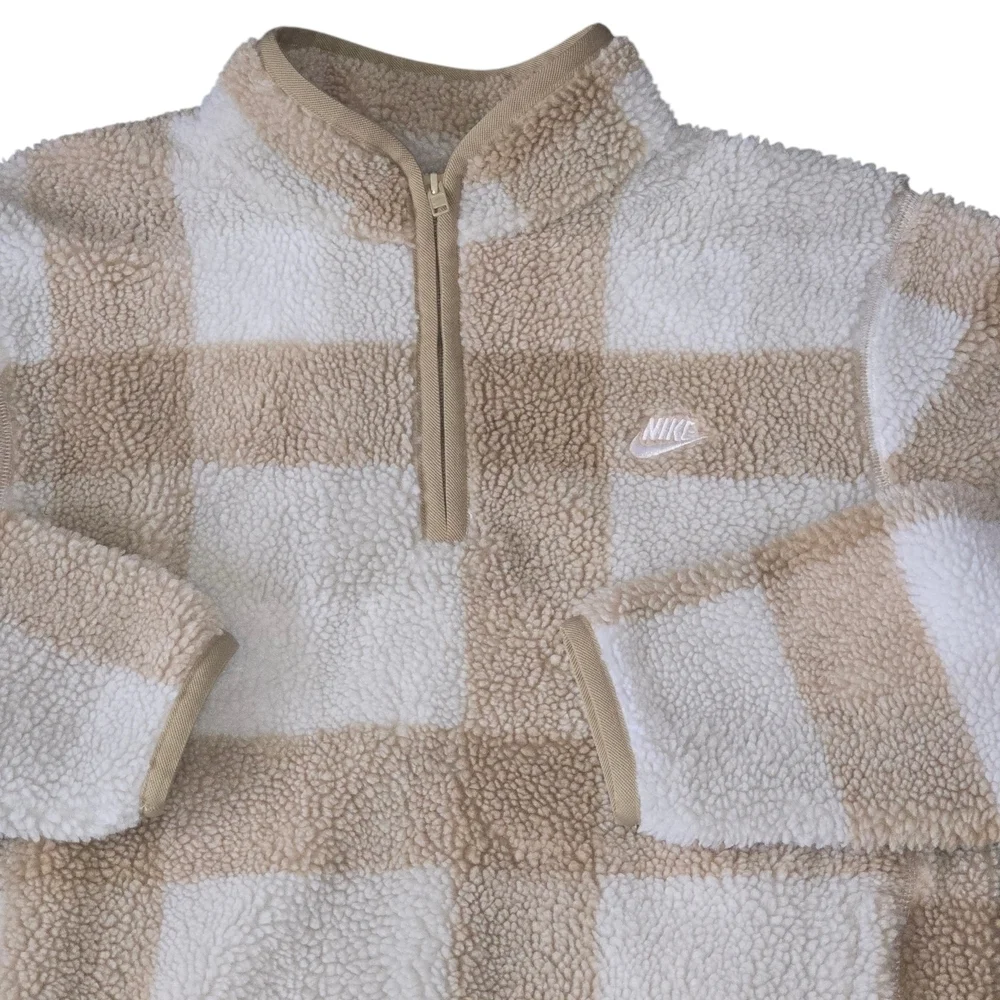 Nike Men's 1/2 Zip Fleece Jacket Tan Cream Pullover Size S