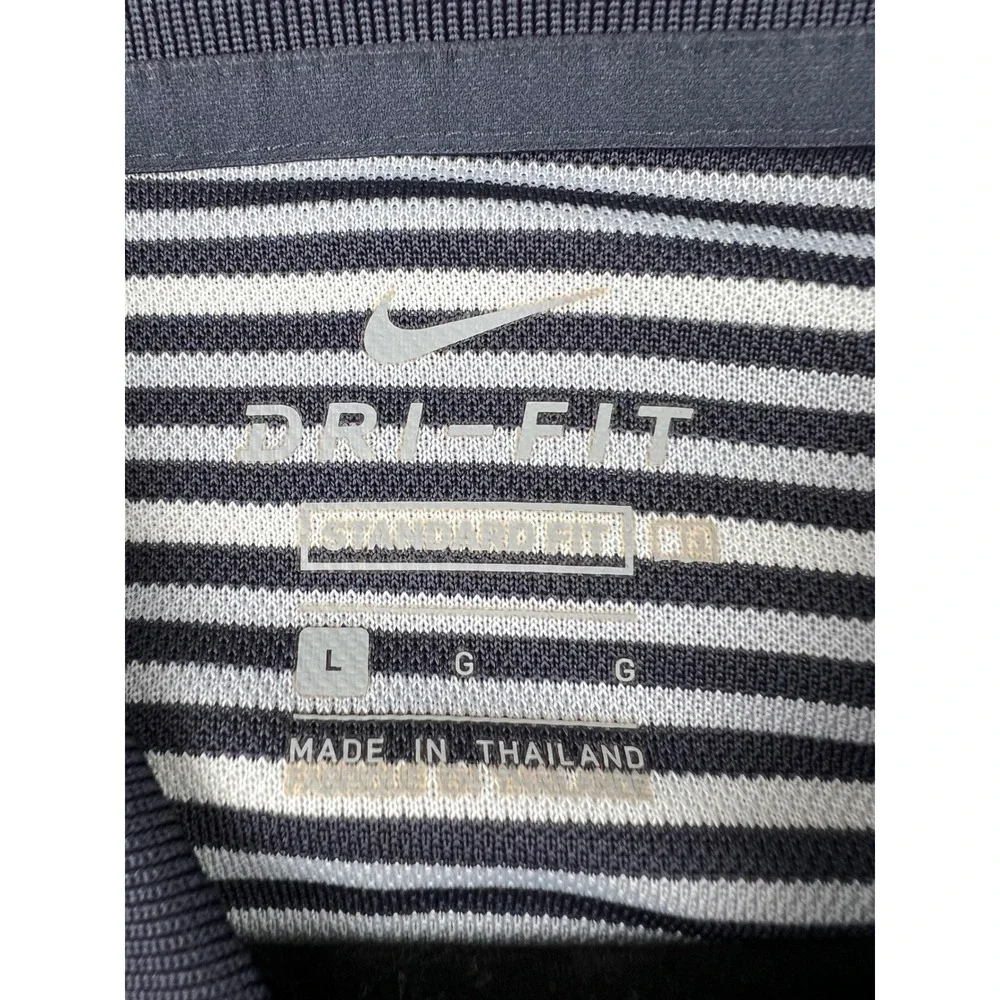 Nike Dri-FIT Polo Shirt Mens Large L Blue White Stripe Golf Fair Snags Frayed