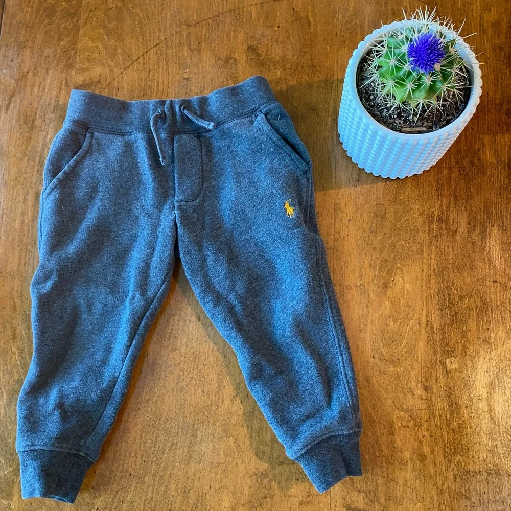 Polo Ralph Lauren Boys 2T Gray Joggers Sweatpants Plaid Pocket Logo Pants