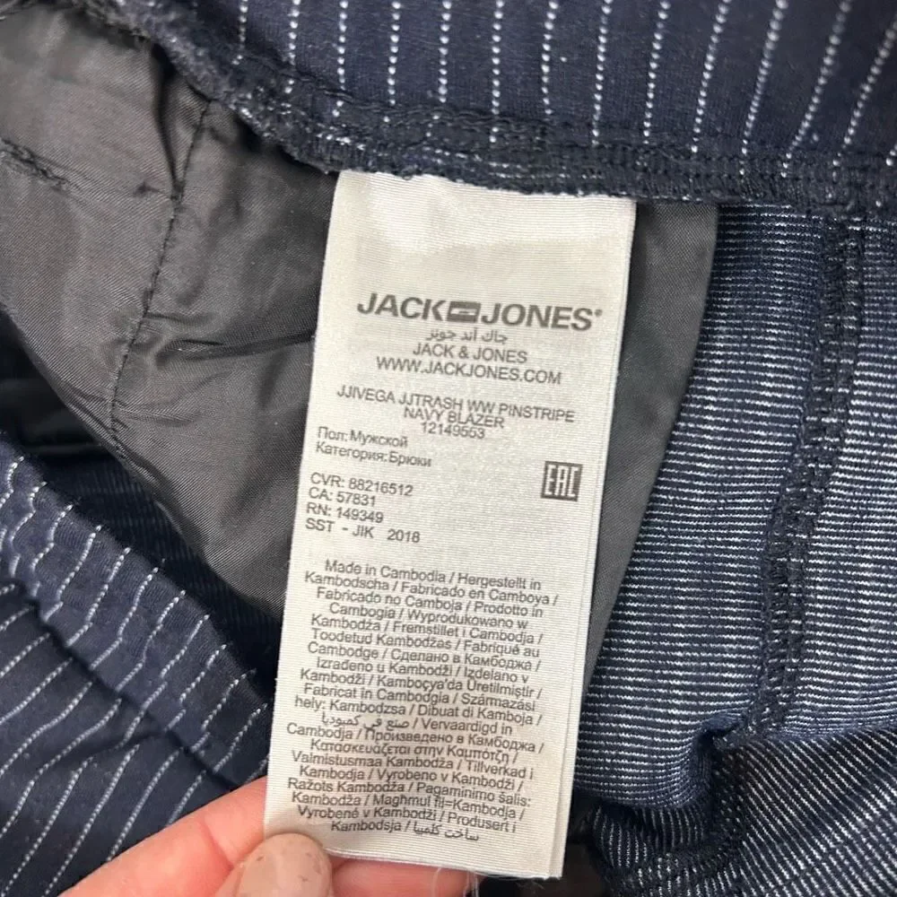 Jack & Jones Pants men’s Size 30 Navy Blue White Tapered Vega Pinstripe Trouser