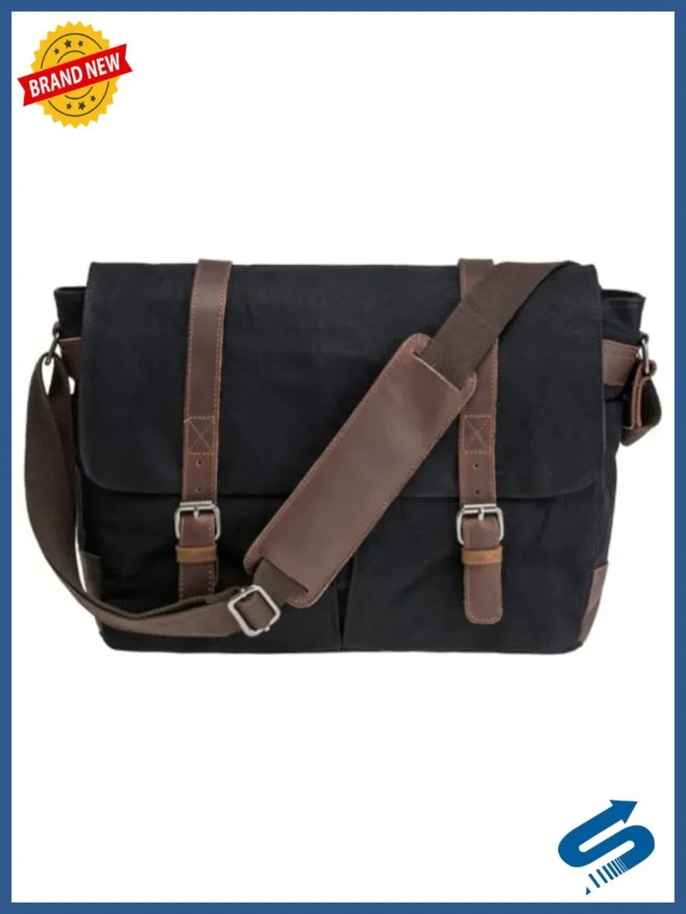 Vintage Genuine Leather Waxed Canvas Laptop Messenger Bag 15.6
