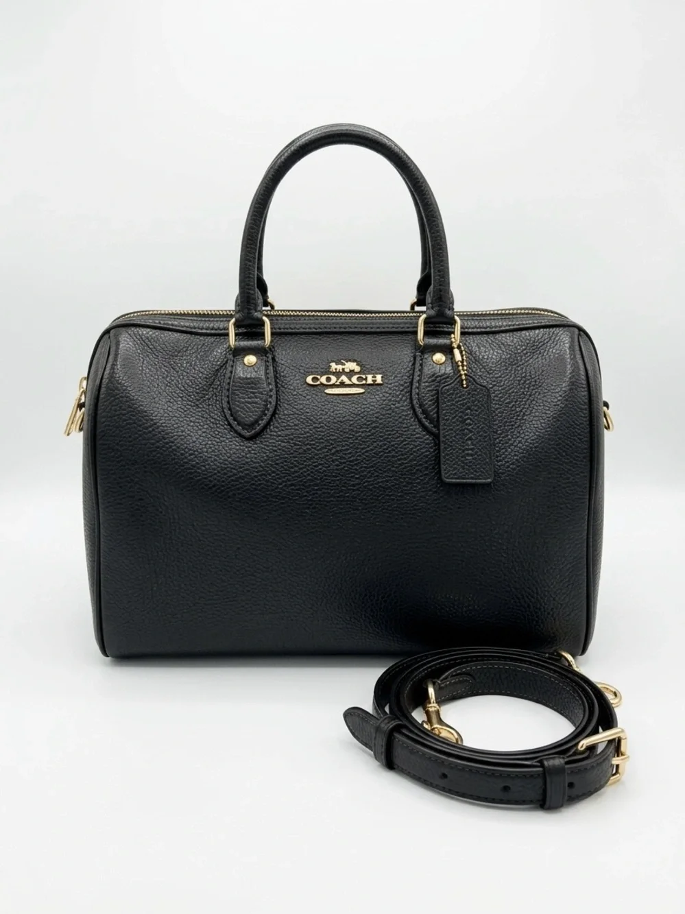 Coach Black Pebbled Leather Satchel with Gold Hardware