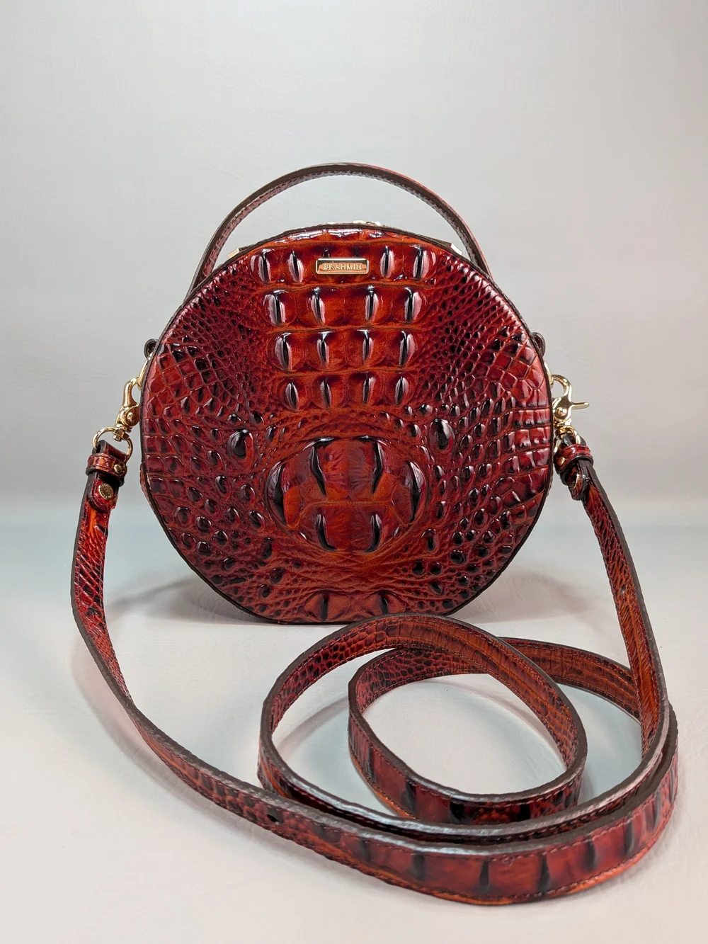 BRAHMIN Lane Circle Melbourne Pecan Crossbody Croc Embossed Leather Microfiber