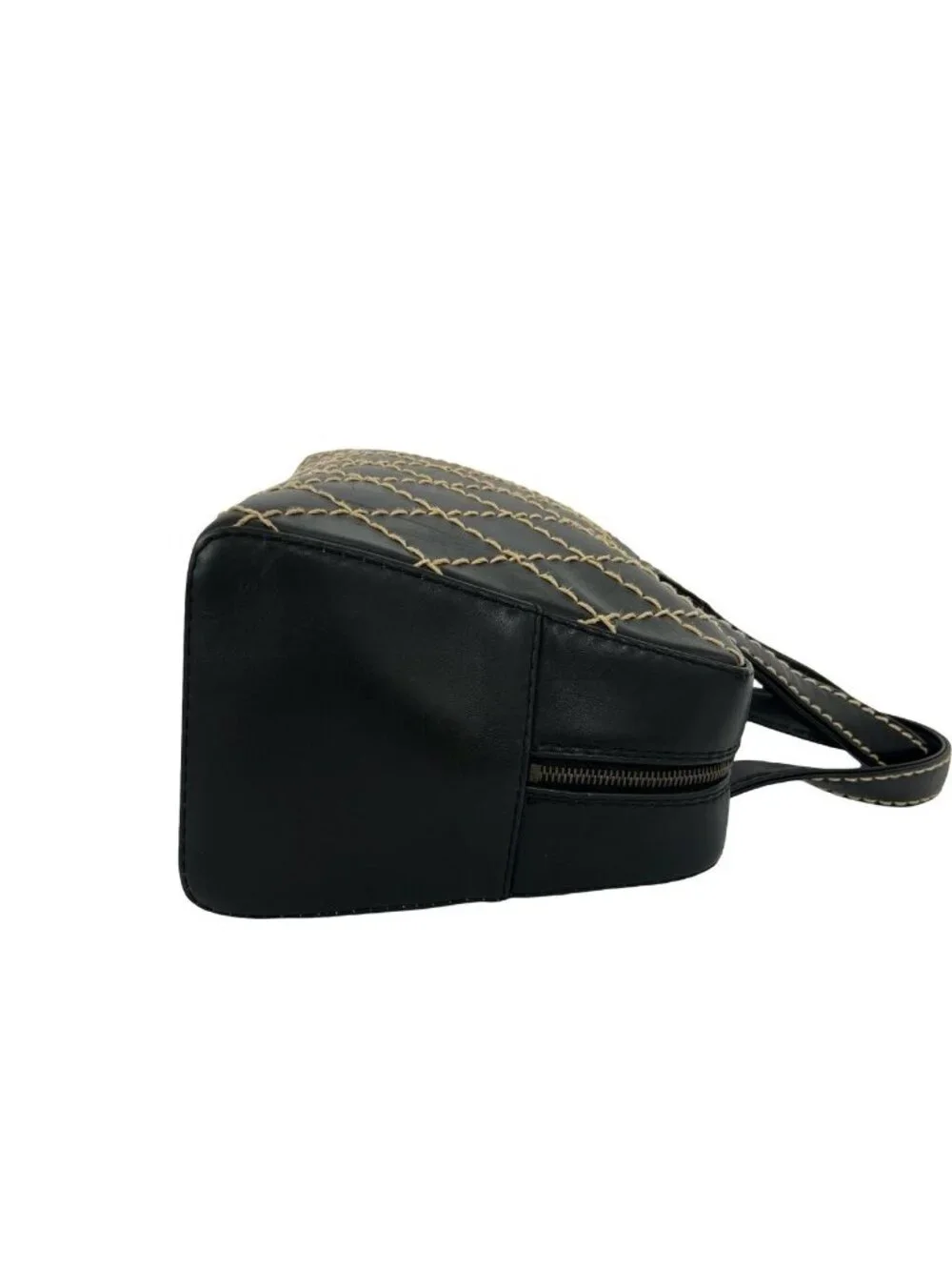 Chanel Card Seal Included Wild Stitch CC Logo Leather Boston Bag Black
