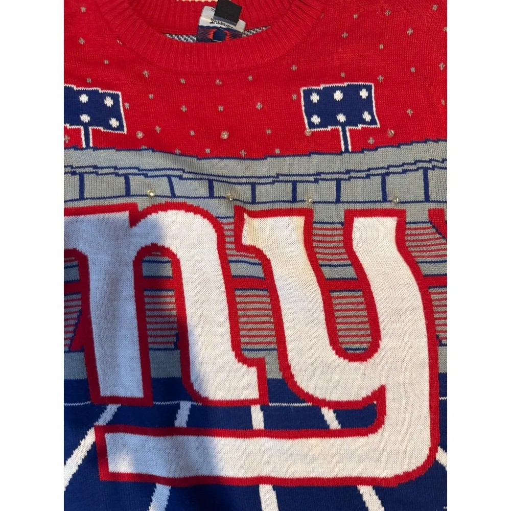 NFL Team Apparel New York Giants Ugly Christmas Sweater Mens XL Blue Red Stadium