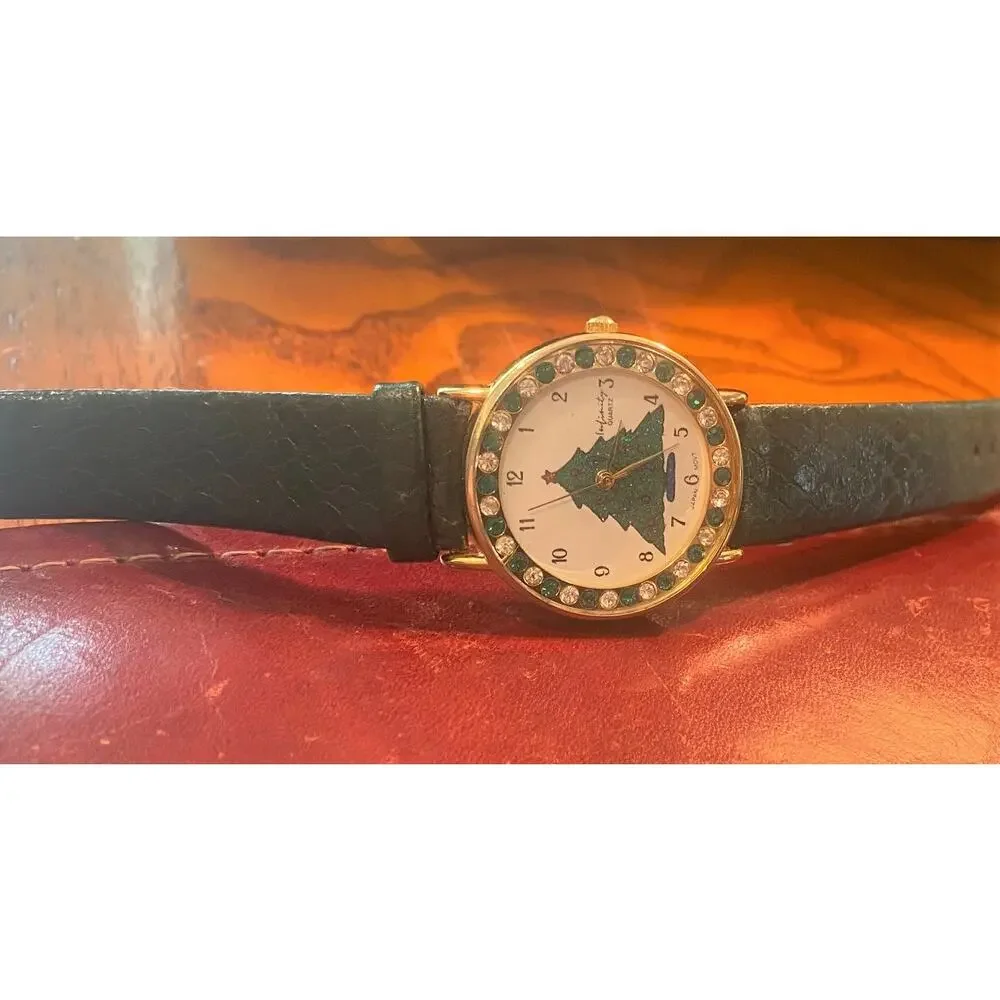 Women's 30mm Gold Tone Infinity Christmas Watch, Crystal Accents