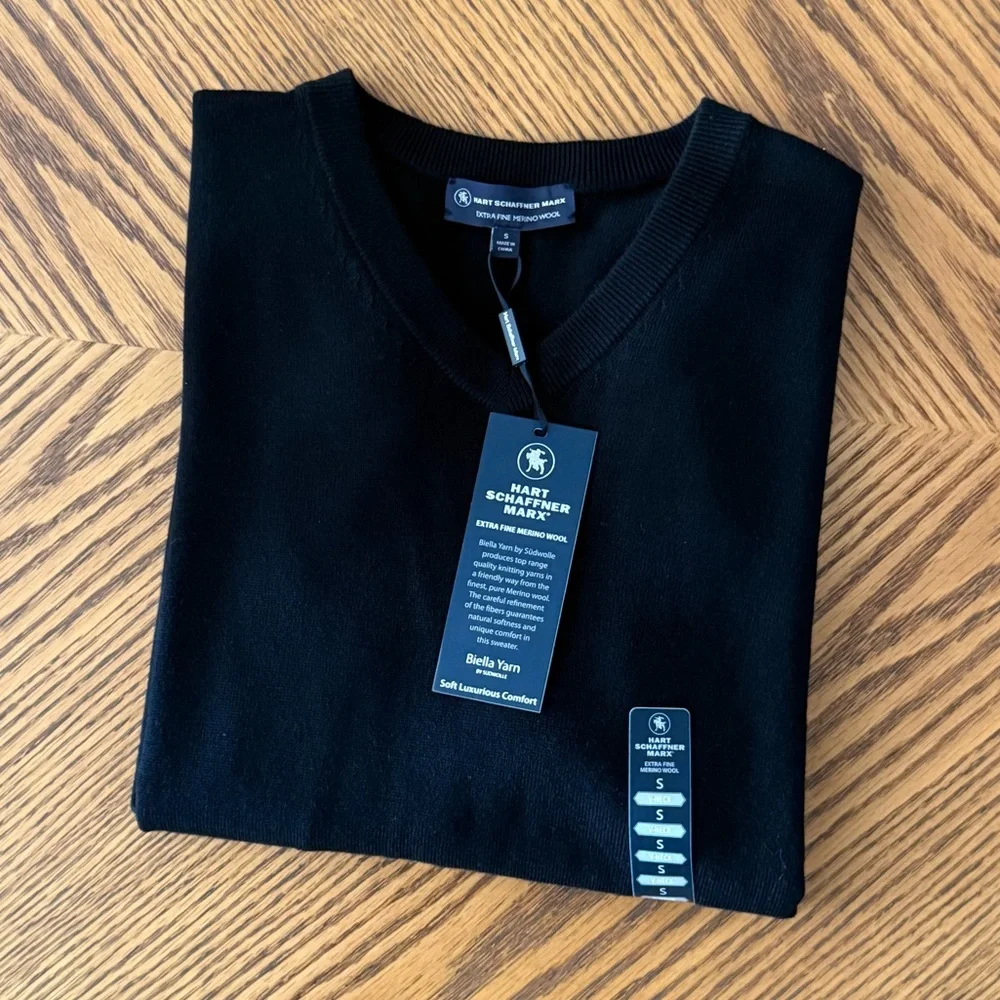 Hart Schaffner Marx Merino Wool V-Neck Sweater - Black