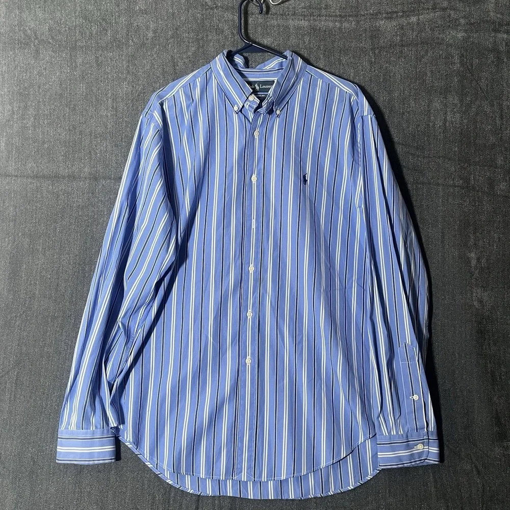 Polo Ralph Lauren Shirt Mens Large L Classic Fit Blue Striped Button Down Pony