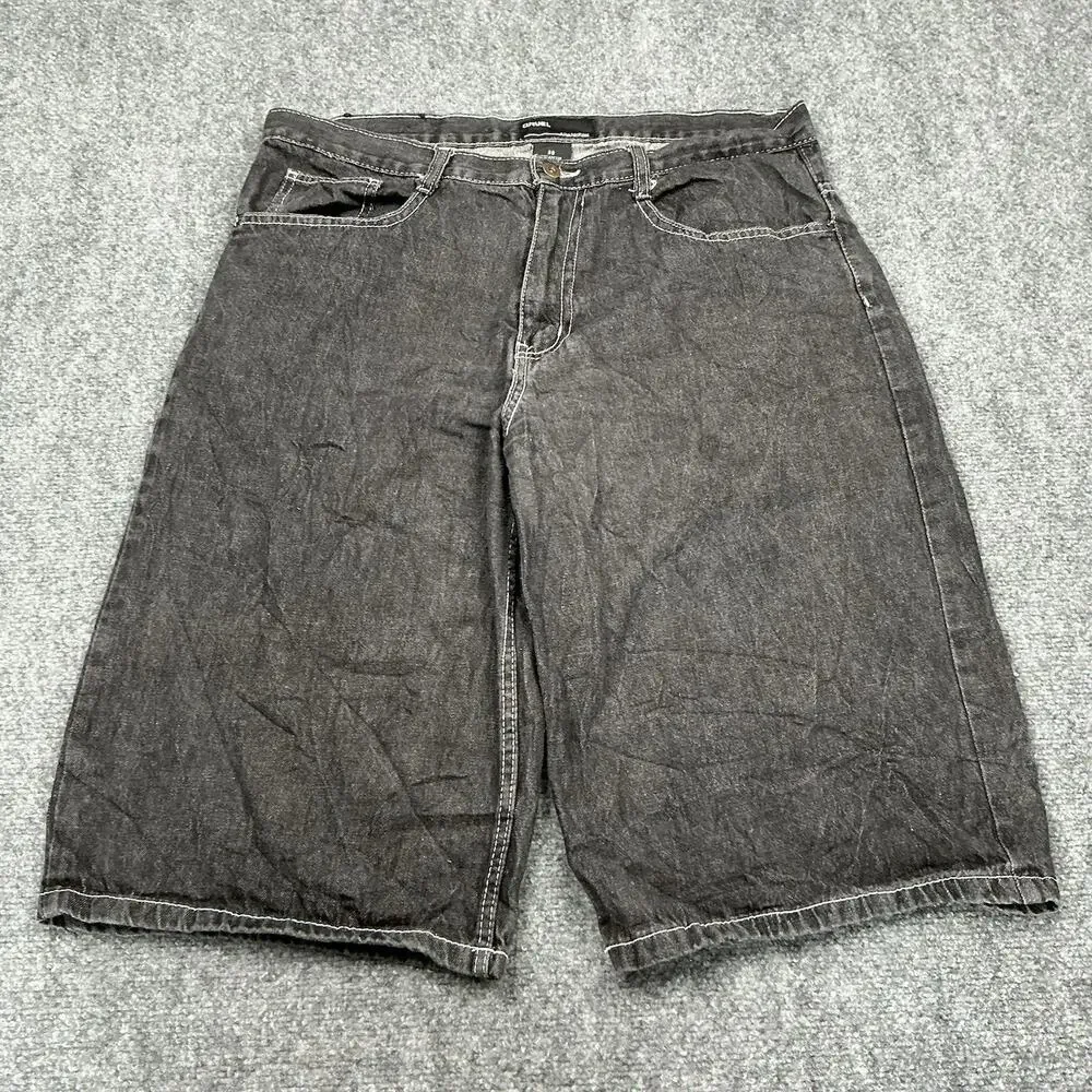 Y2K Jorts Shorts Black Grey Summer Baggy Hip Hop 100% Cotton Size 36