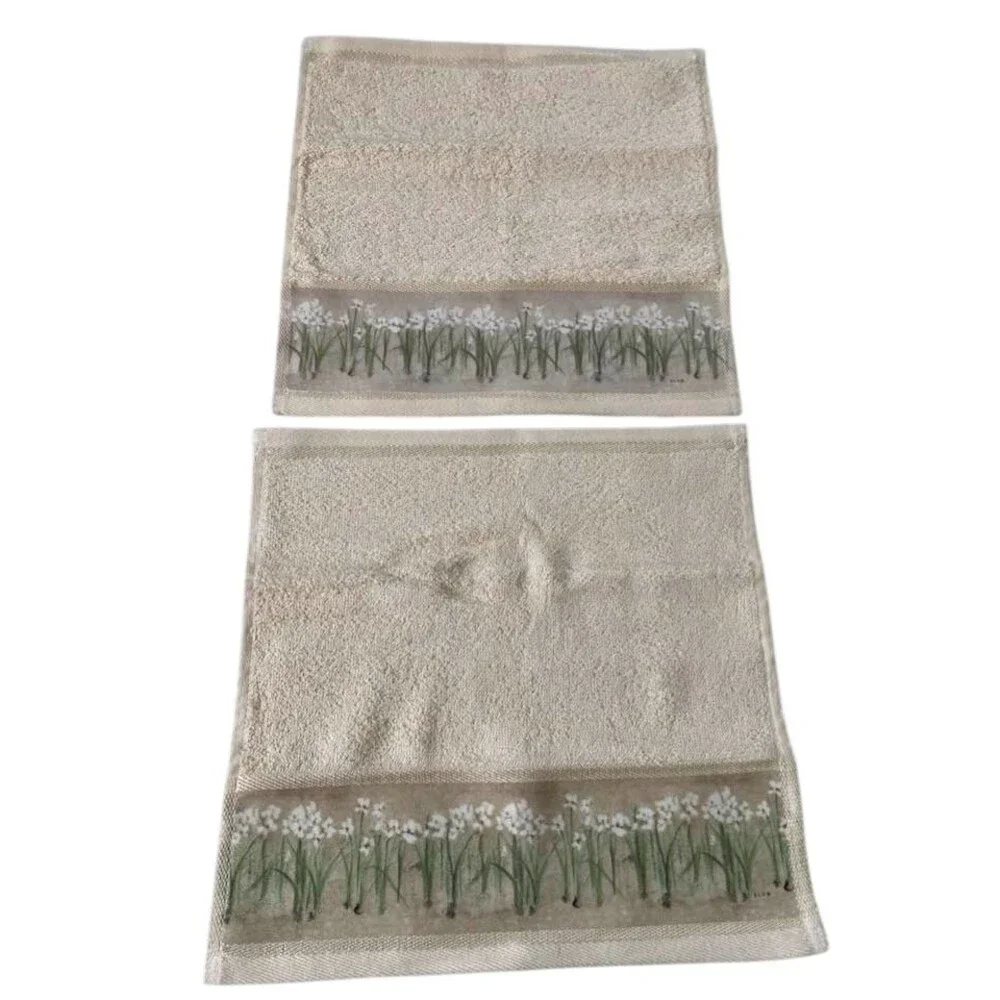 Vtg Towel Croscill Home Orchids Narcissus 2 Wash Cloth Bed Bath Beyond NEW