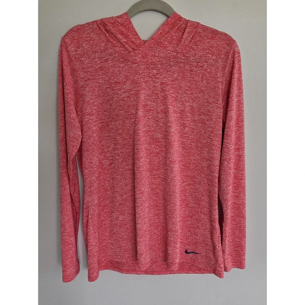Women's Nike Dri Fit Shirt Running Hood Long Sleeves Red Swoosh Athleisure Large