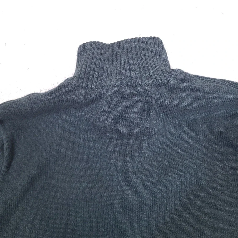American Eagle Sweater Mens Large Forest Green Athletic Fit Button Zip Mock Neck