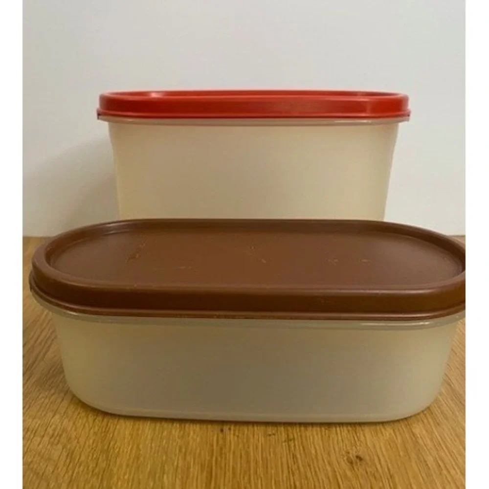 Tupperware Modular Mates Oval Containers Set 2 Red Brown Good 1616-2 1616-8