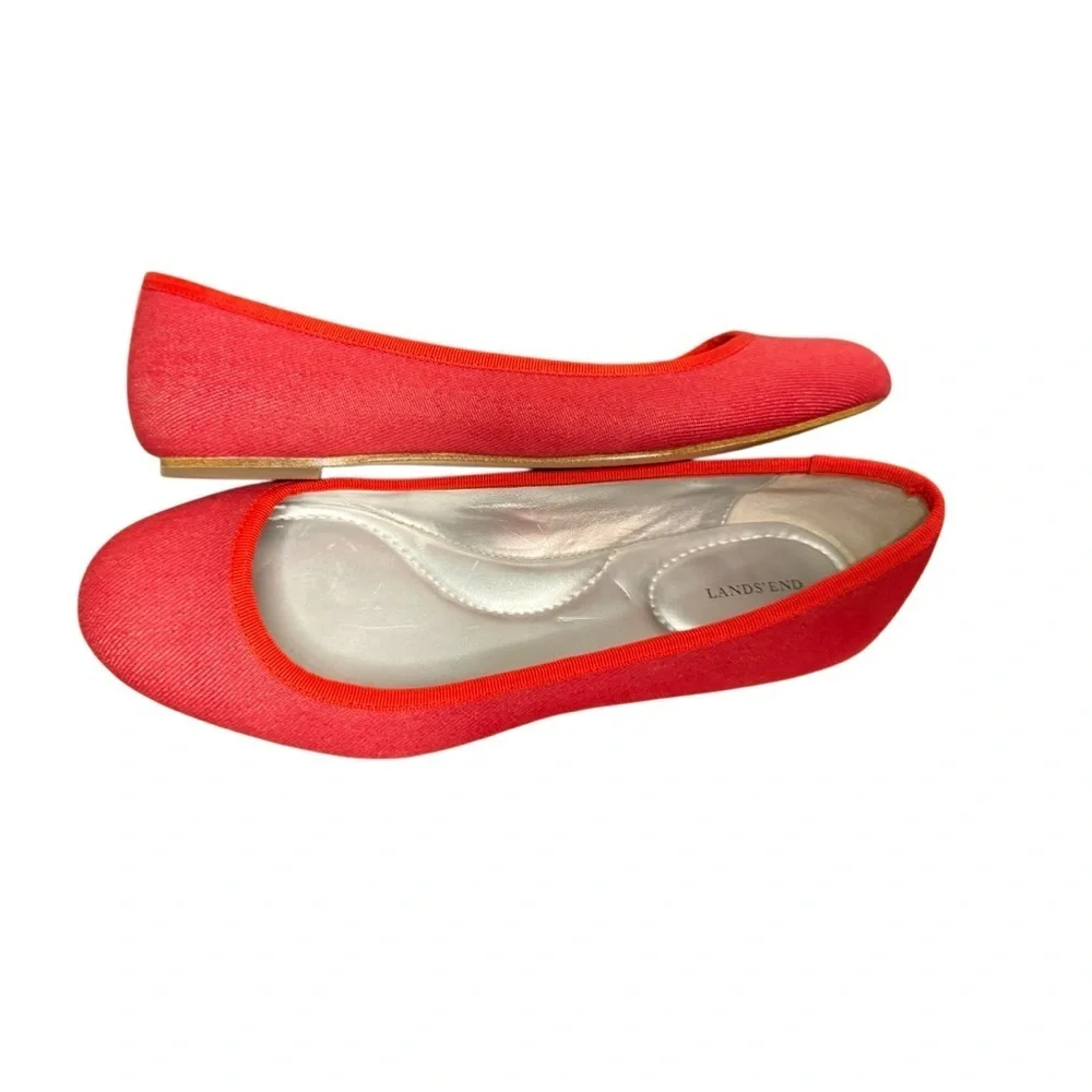 Lands' End Knit Denim Women's Red Ballet Flats-NWOT Size 7.5D