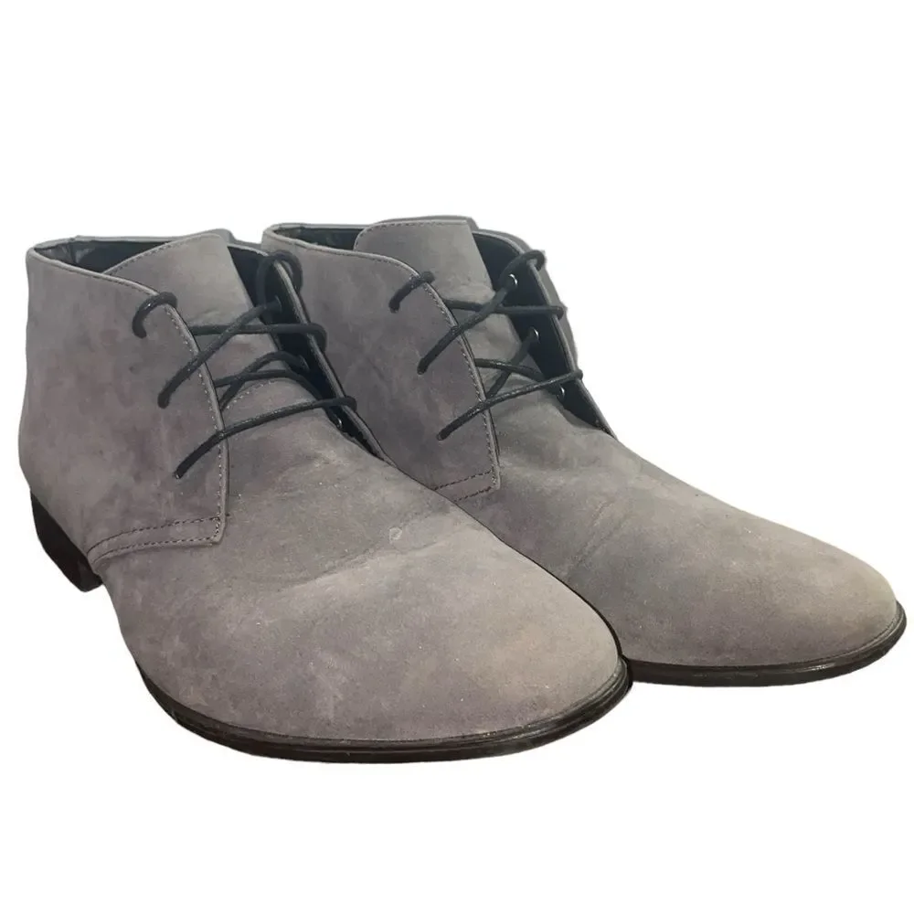 ASOS Design Mens Sz 11 Grey Soft Faux Lace Pull On Almond Toe Suede Chukka Boots