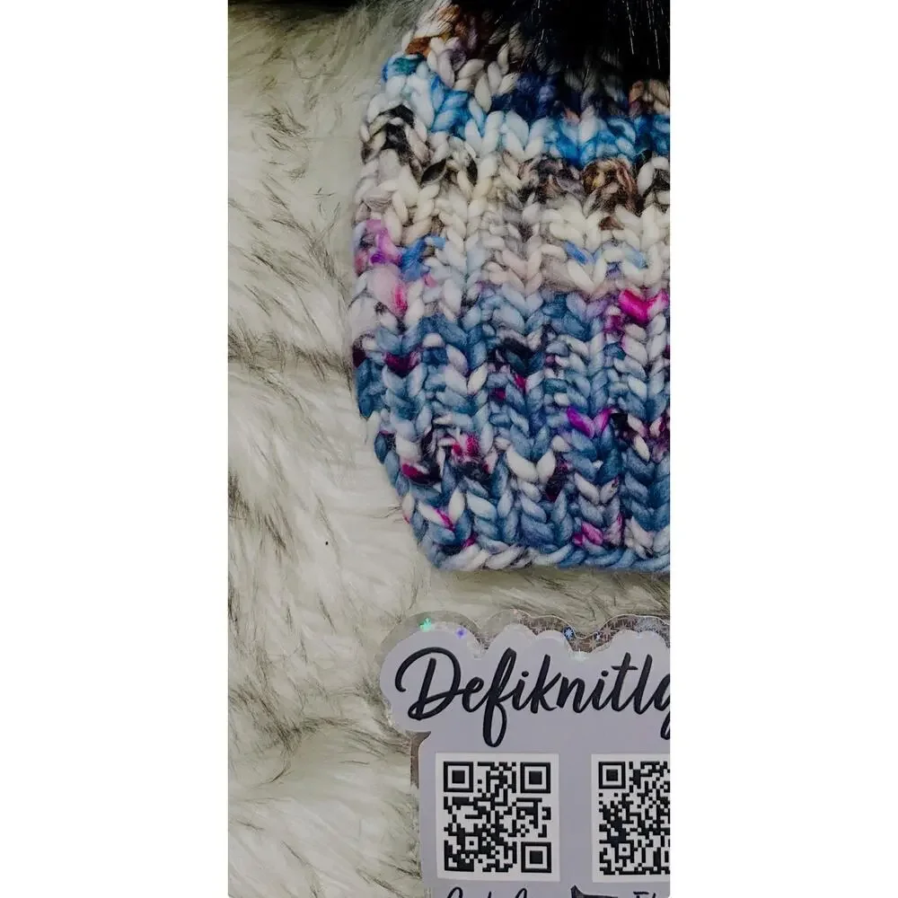 Hand Knit Scrappy Merino Wool Beanie: DefiKnitly Tasteful Knit Hat with Faux Fur