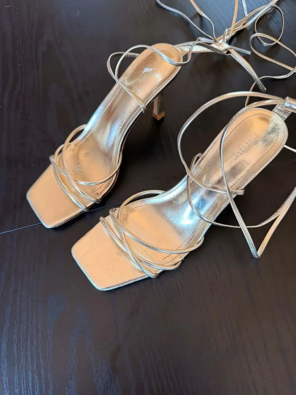 Forever 21 Gold Metallic Strappy Lace-Up Stiletto Sandals