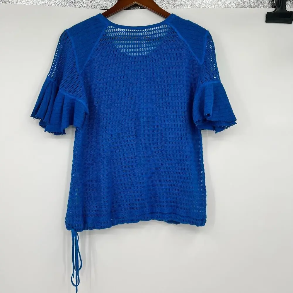 Free People F Babes Only Lasting Laguna Blue Flutter Sleeve Open Knit Top large