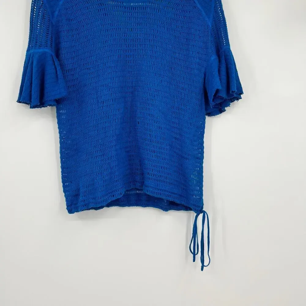 Free People F Babes Only Lasting Laguna Blue Flutter Sleeve Open Knit Top large