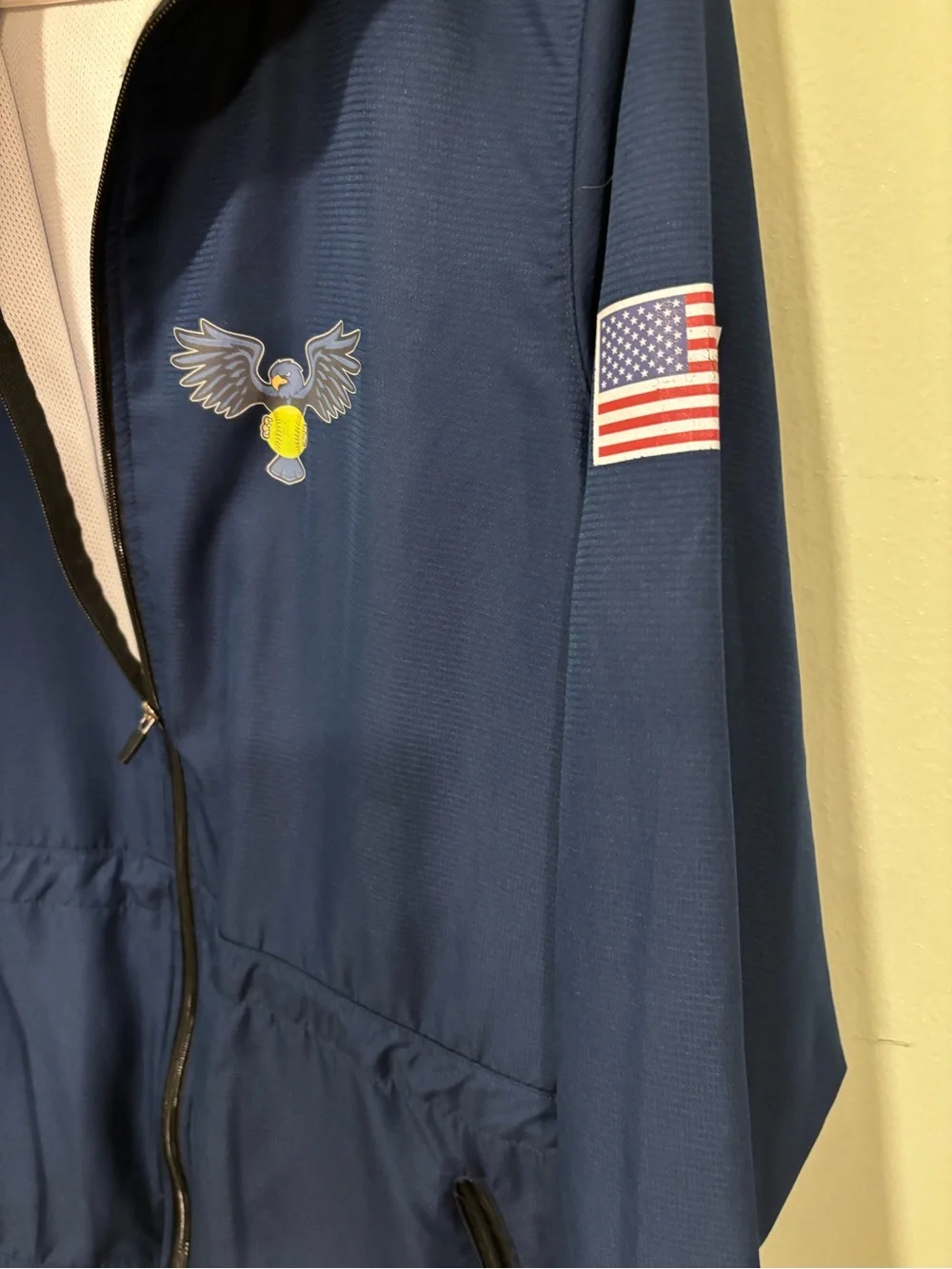 Pennant Navy Blue Hooded Windbreaker with USA Flag Patch