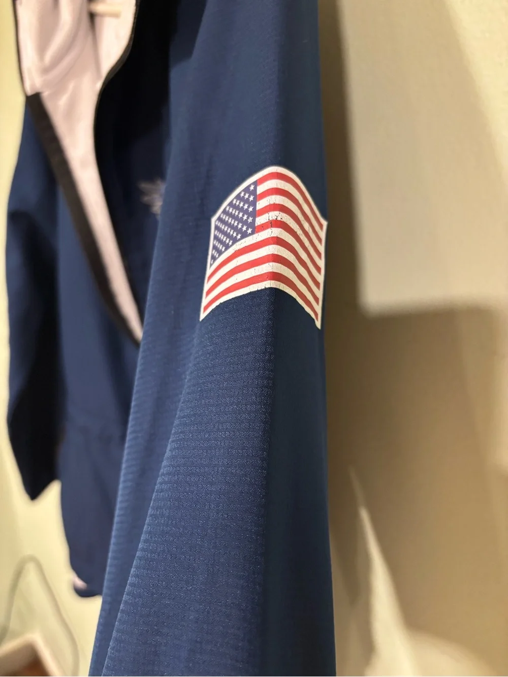 Pennant Navy Blue Hooded Windbreaker with USA Flag Patch