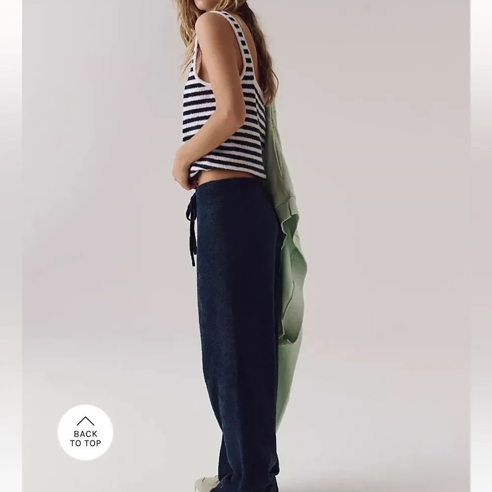 Free People Cozy Season Set Striped Tank and Pants Ivory & Chocolate Brown M/L