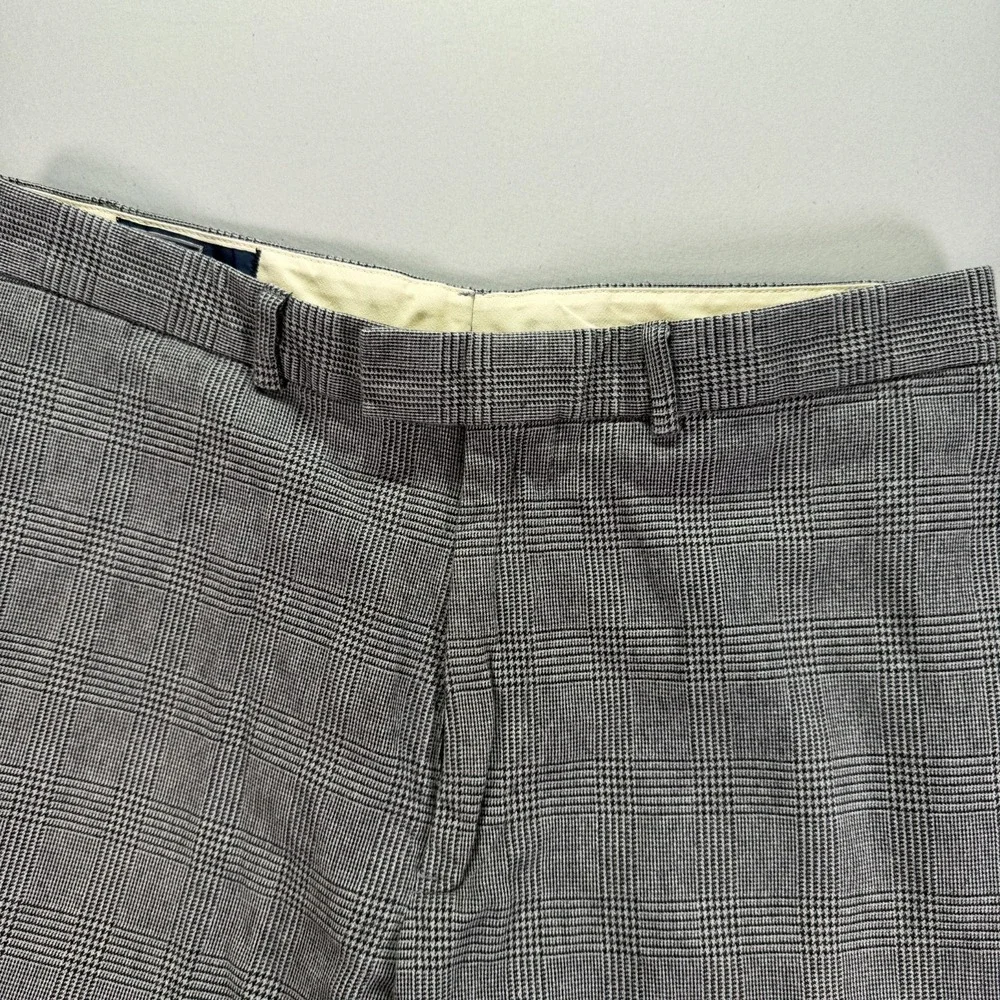 Vintage Polo Ralph Lauren Pants Mens 34x32 Gray Glen Check Cotton Wool Blend 90s