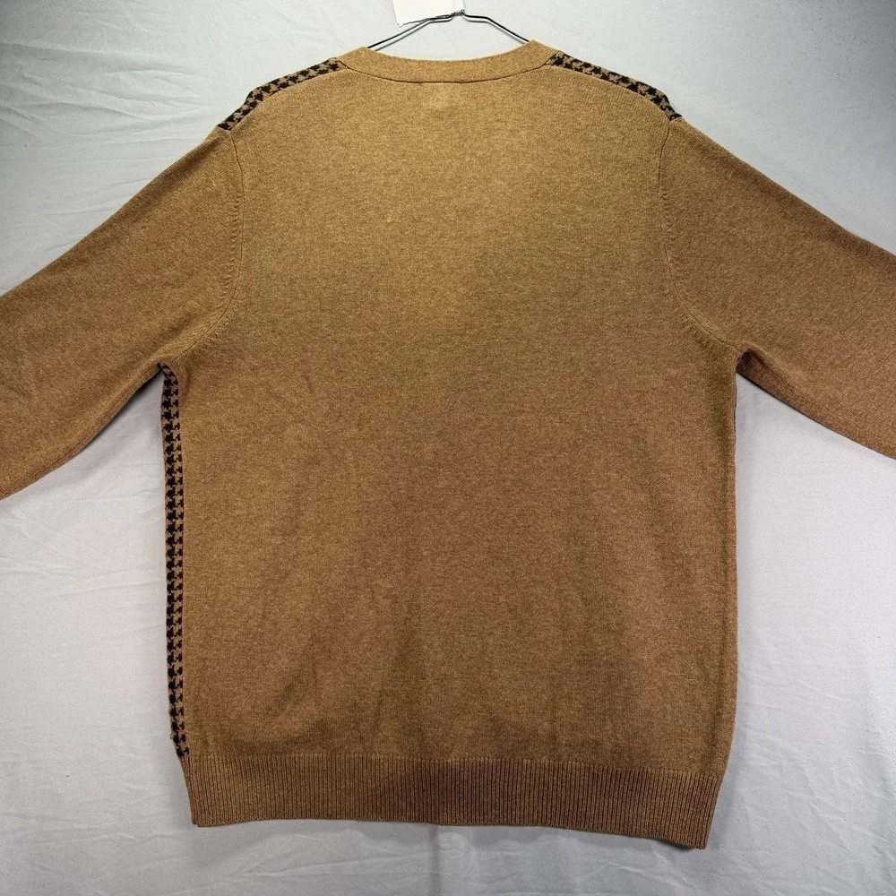 LL Bean Cardigan Sweater Mens Large Brown Houndstooth Lambswool Grandpa Preppy