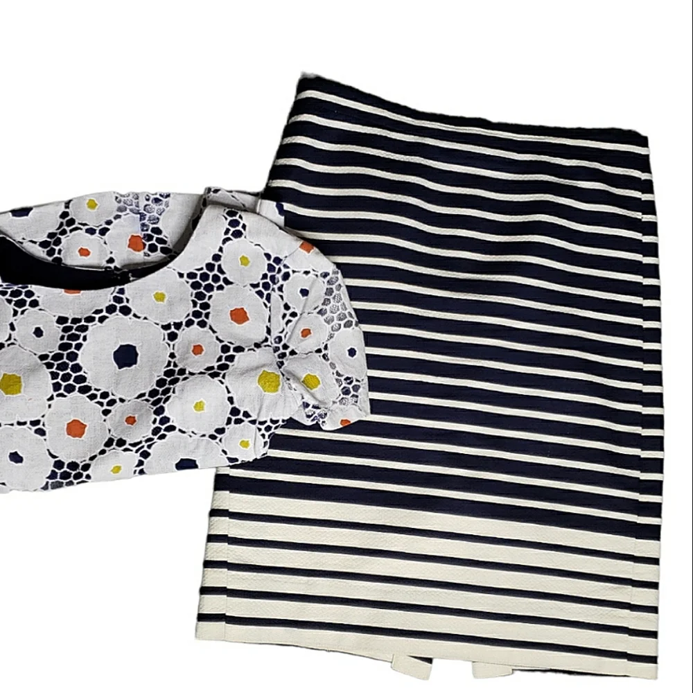 J Crew Gradient Stripe Pencil Skirt 8 Colorblock Textured Nautical Yatch Preppy