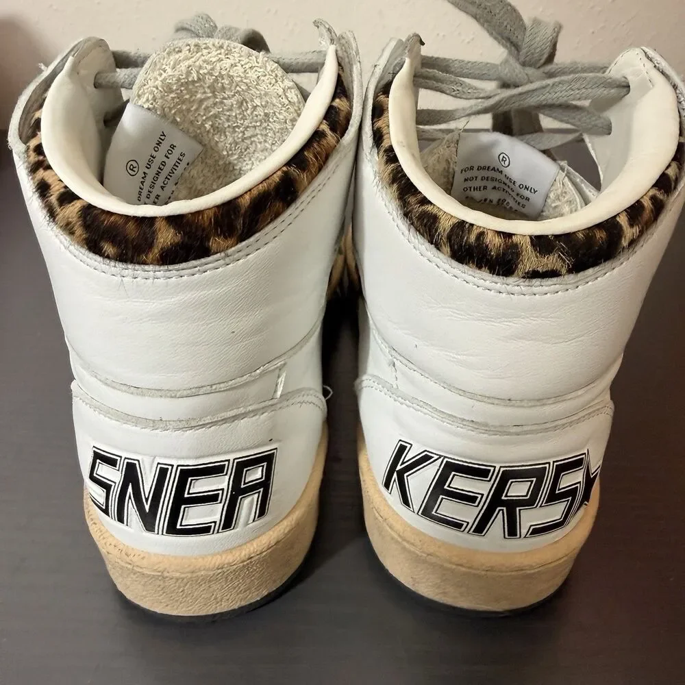 Golden Goose High Top Sneakers Womens Sz 38 Sky Star Signature Pony Hair Leopard