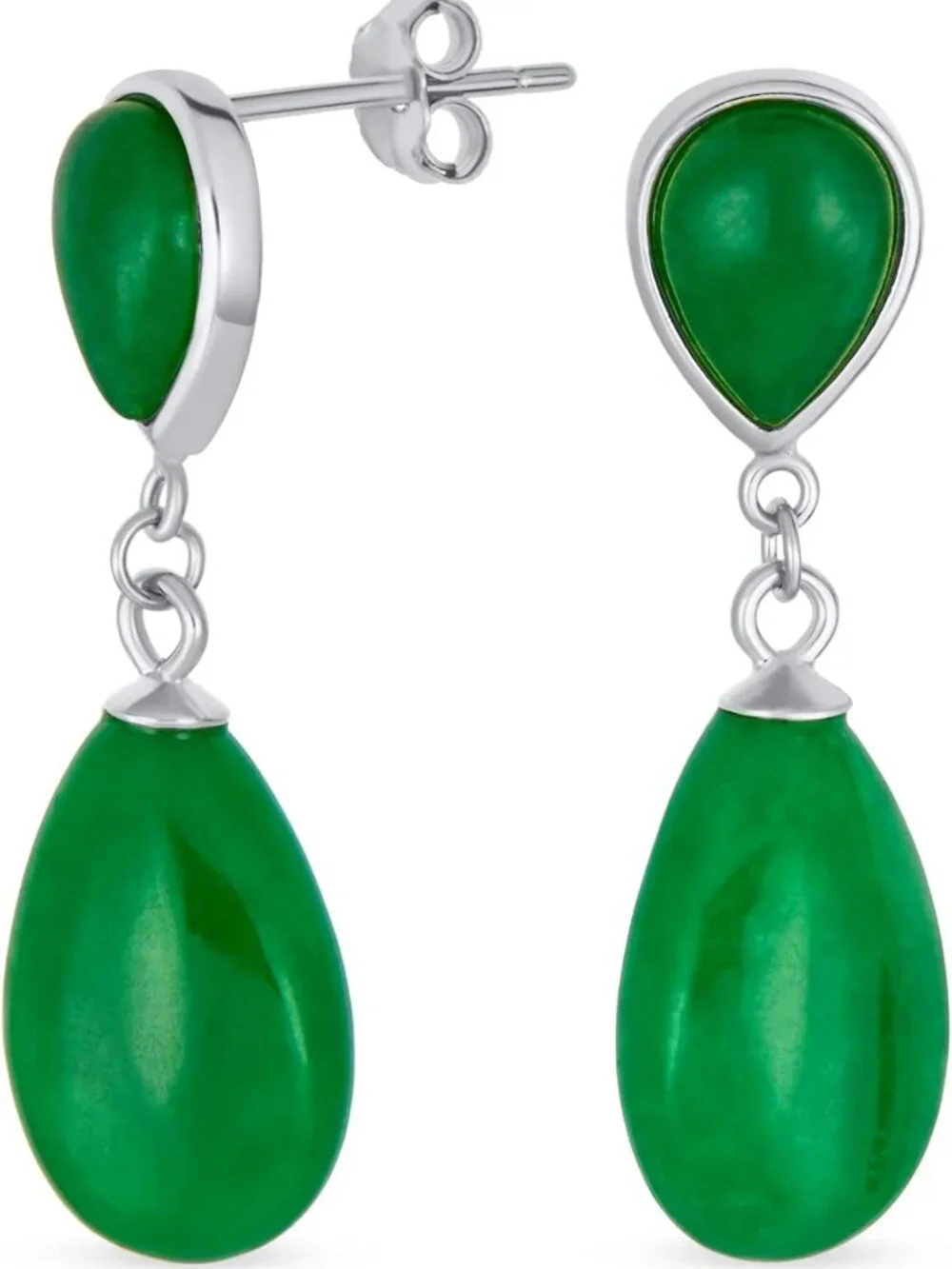 Delicate Double Teardrop Dangle Earrings: Black Onyx & Green Jade, 14K Gold